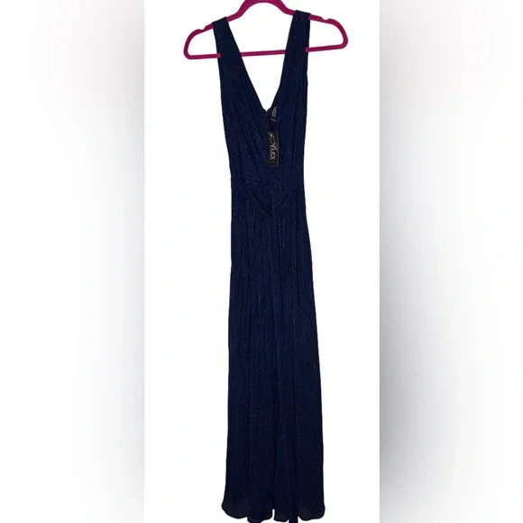 Alex Evenings Navy Blue Sleeveless V-Neck Long A-line, Formal Gown Wedding Guest - Picture 5 of 5